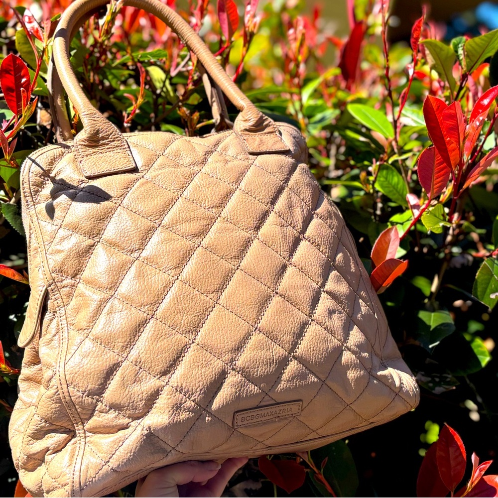 BCBGMaxAzria Quilted Beige Leather Shoulder Bag